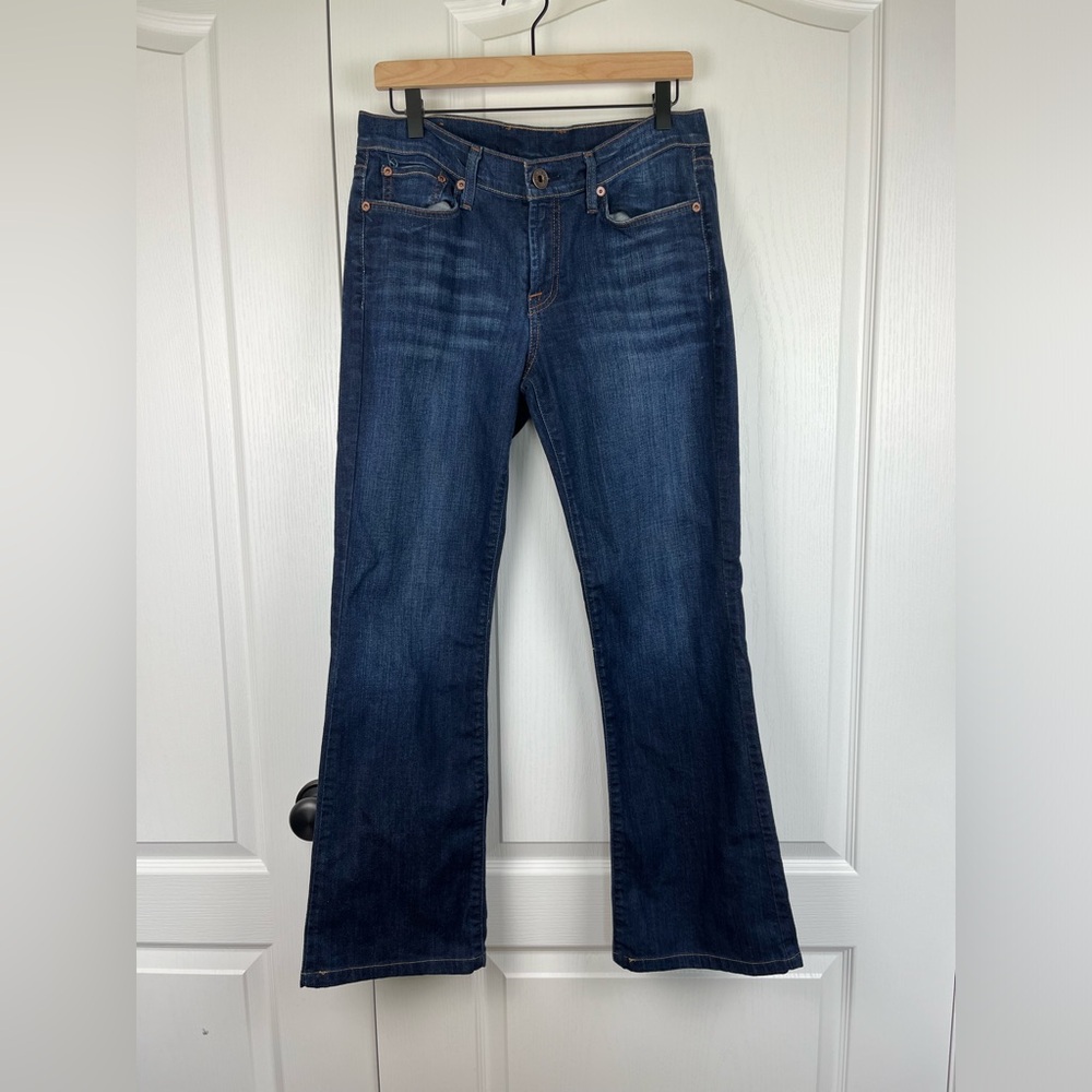 Lucky Brand Jeans Size 10 Bootcut Flare Button Patch Pockets Dark Wash